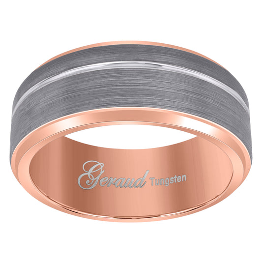 Tungsten Rose-Tone Mens Brushed 8 mm Comfort-fit Bridal Anniversary Engagement Wedding Band