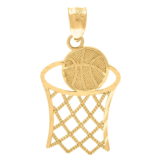 10K Yellow Gold Unisex Basket Ball Sports Charm Pendant