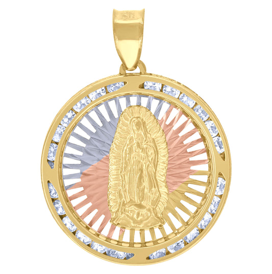 10K Tri-Tone Gold Unisex Cubic Zirconia Cubic-Zirconia Lady Of Guadalupe Religious Pendant