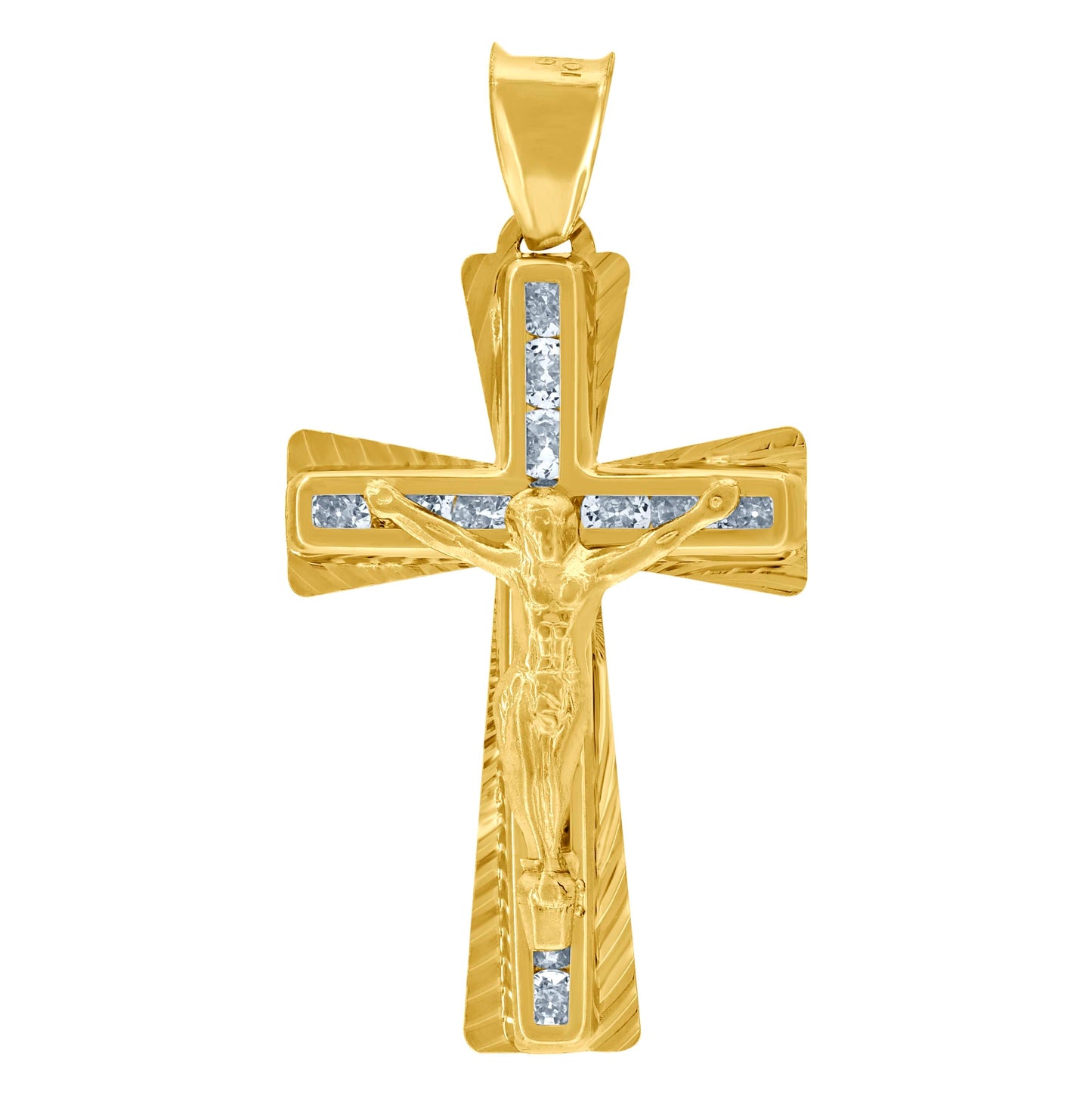 10K Yellow Gold Unisex Cubic Zirconia Cubic-Zirconia Crucifix Cross Religious Charm Pendant