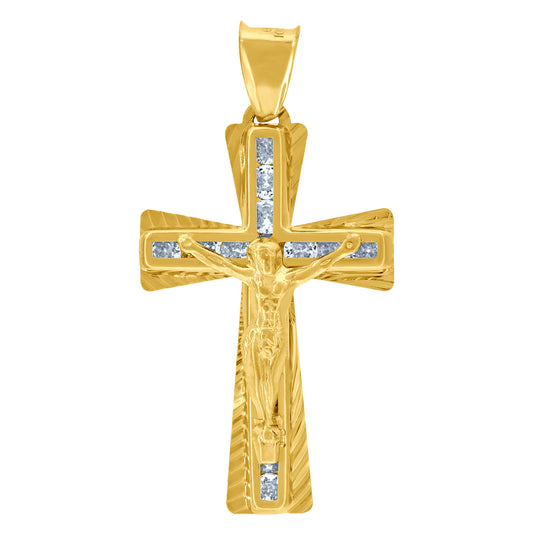 10K Yellow Gold Unisex Cubic Zirconia Cubic-Zirconia Crucifix Cross Religious Charm Pendant