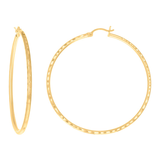 10K Yellow Gold Womens Diamond-Cut Ultra Light Round Tube 2mm Hinged Hoops Huggies