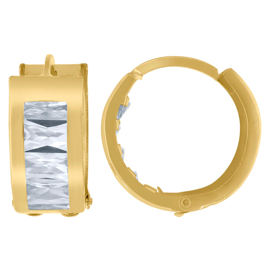 10K Yellow Gold Womens Princess-Cut Cubic Zirconia Huggie Hoop Earrings