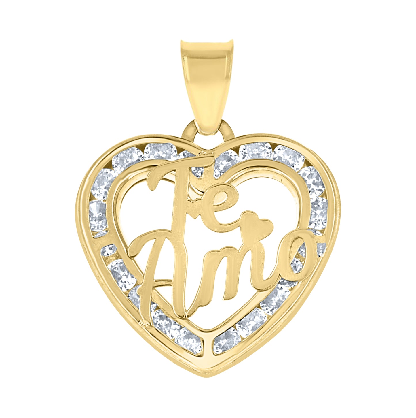 10K Yellow Gold Womens Cubic-Zirconia Te Amo Love Heart Charm Pendant