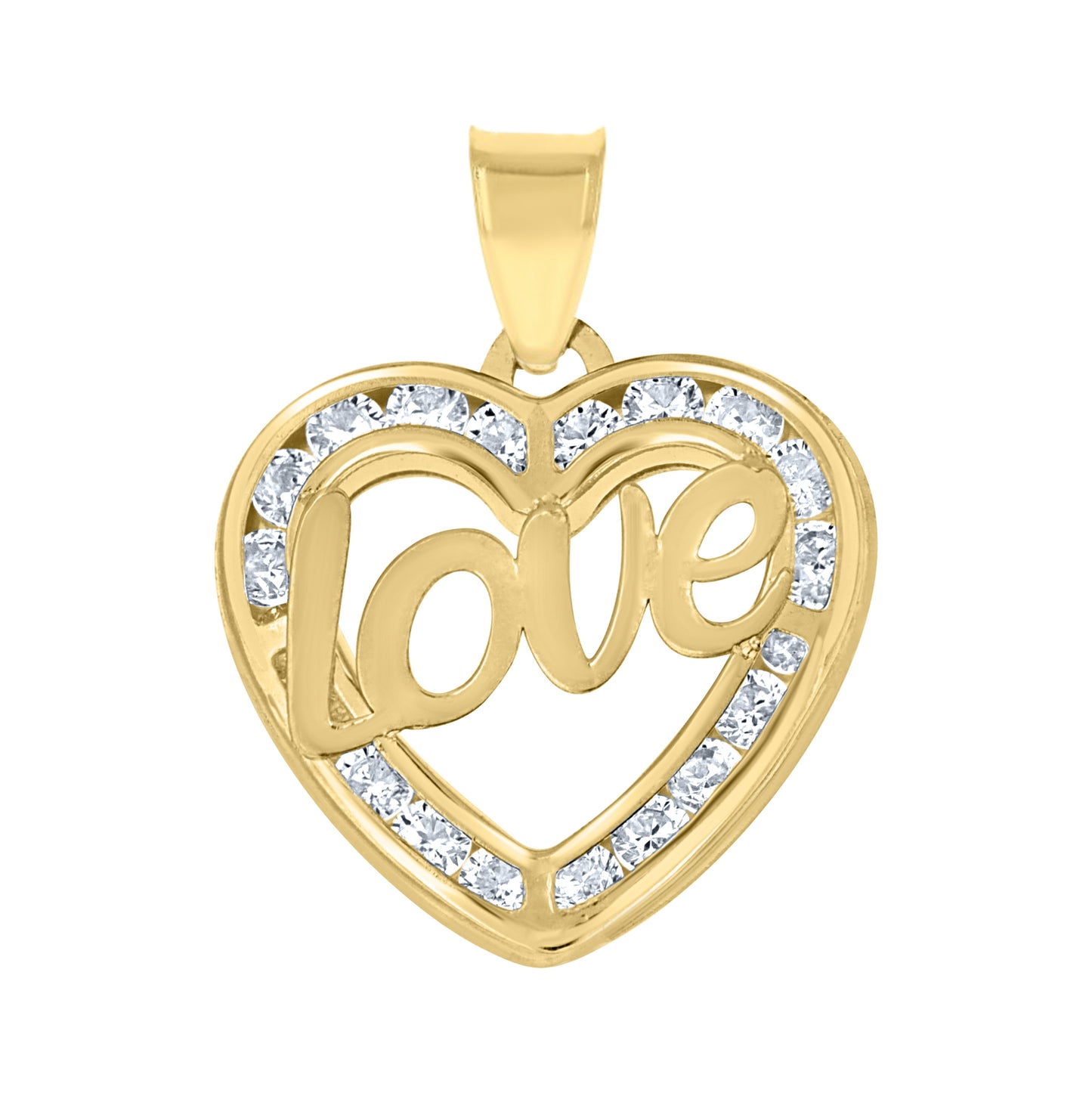 10K Yellow Gold Womens Cubic-Zirconia Polished Finish Love Heart Charm Pendant
