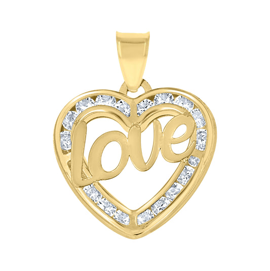 10K Yellow Gold Womens Cubic-Zirconia Polished Finish Love Heart Charm Pendant