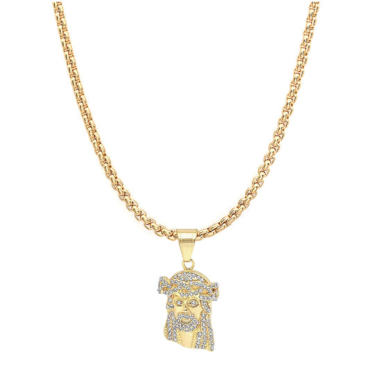 Stainless Steel Mens Yellow Cubic Zirconia Jesus Religious Charm Pendant