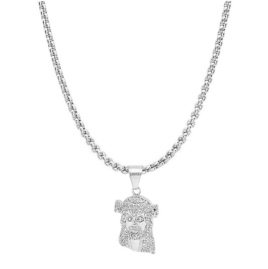 Stainless Steel Mens Cubic Zirconia Jesus Religious Charm Pendant