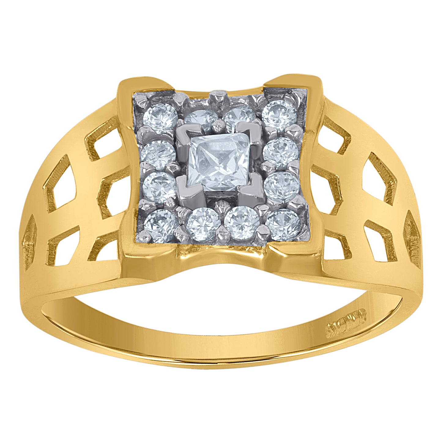 10K Two-Tone Gold Womens Cubic-Zirconia Square Head Fashion Rings