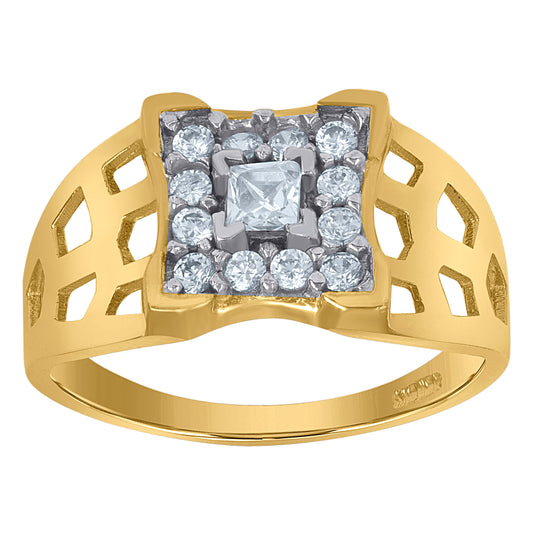 10K Two-Tone Gold Womens Cubic-Zirconia Square Head Fashion Rings
