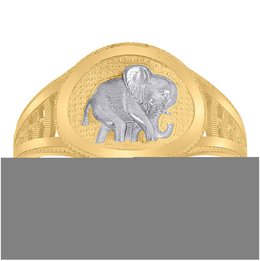 10K Two-Tone Gold Womens Baby Elephant Good Luck Ring