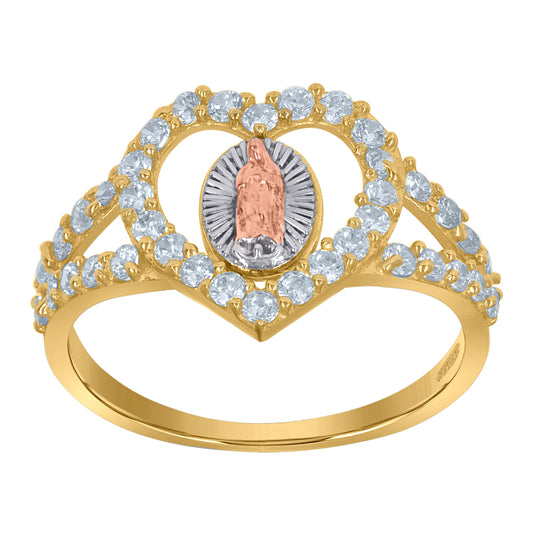 10K Tri-Color Gold Womens Cubic-Zirconia Guadalupe Religious Rings