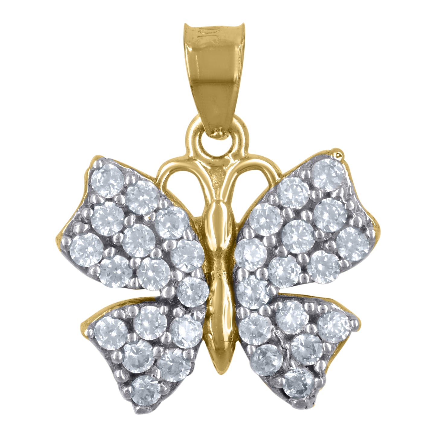10K Yellow Gold Womens Cubic-Zirconia Butterfly Insect Wildlife Charm Pendant