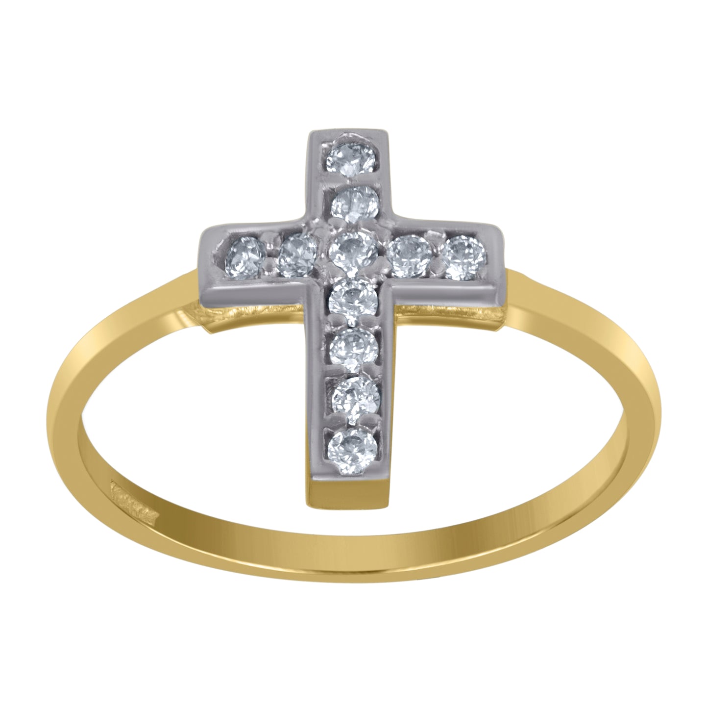 10K Two-Tone Gold Womens Cubic-Zirconia Cross Religious Rings