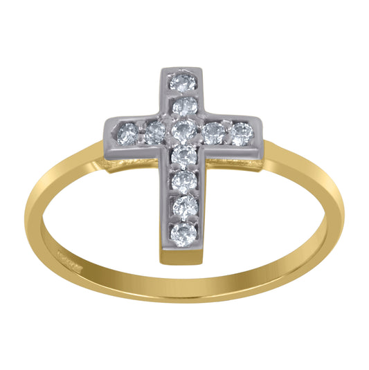 10K Two-Tone Gold Womens Cubic-Zirconia Cross Religious Rings