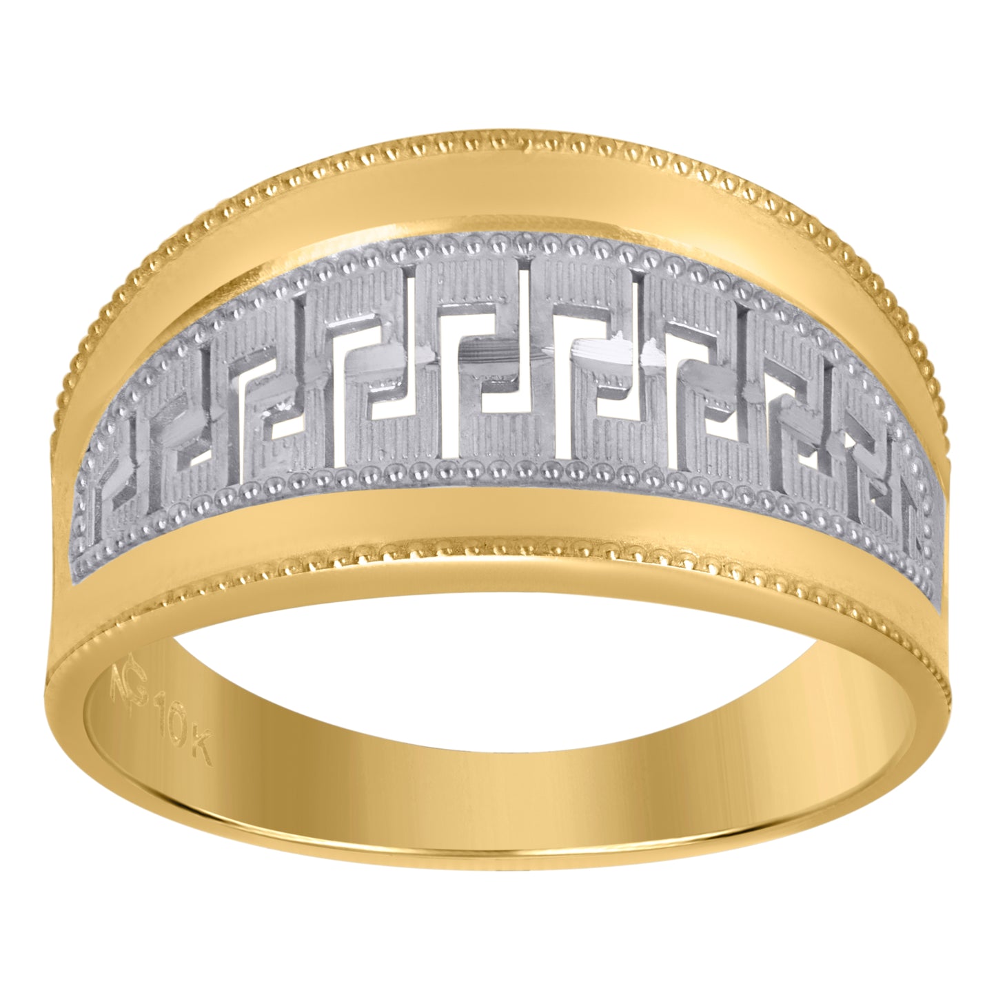 10K Two-Tone Gold Womens Greek Key Fashion Rings