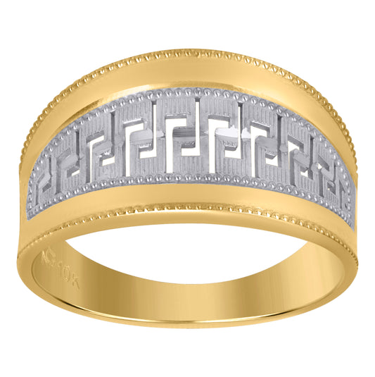 10K Two-Tone Gold Womens Greek Key Fashion Rings