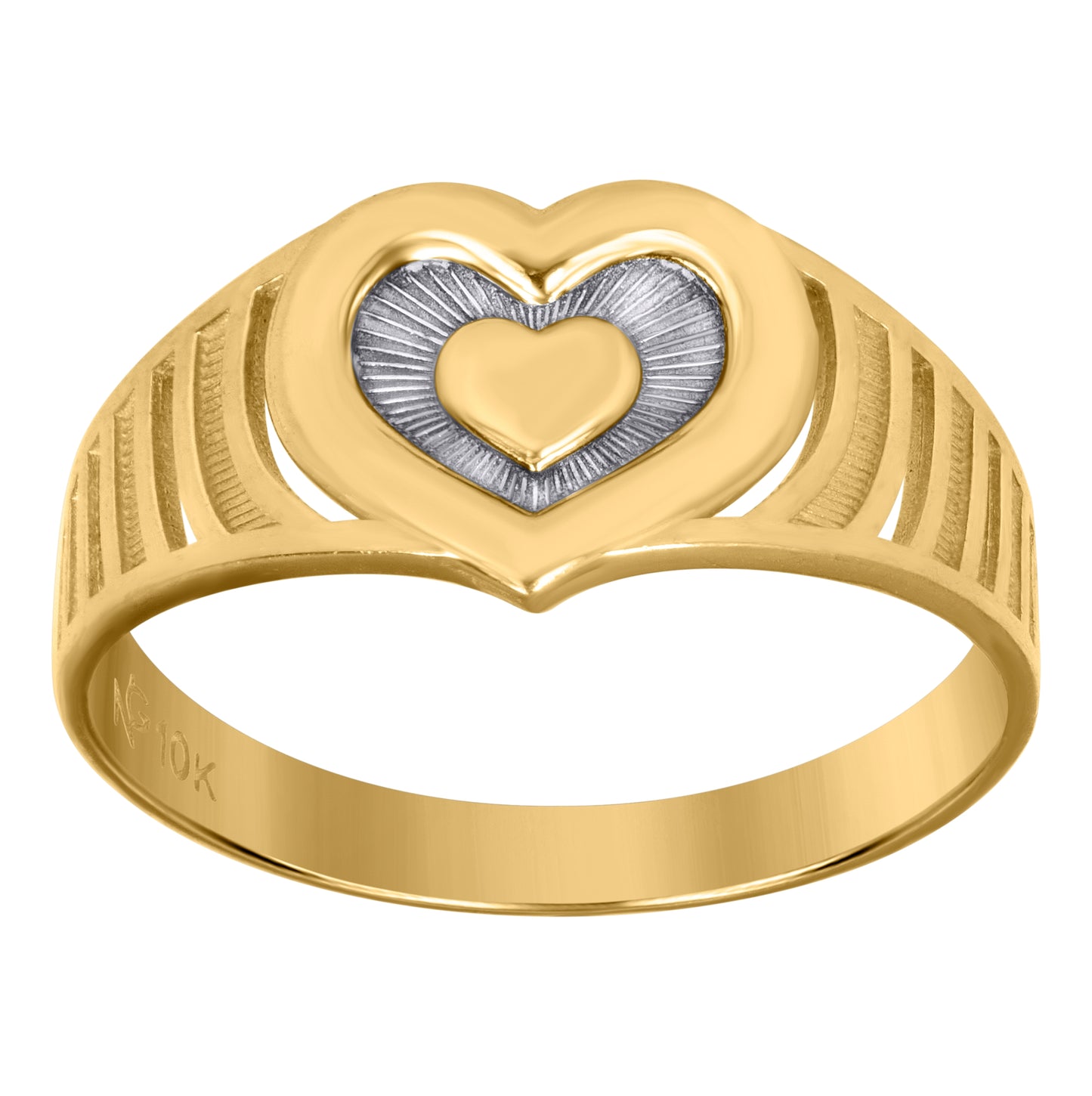 10K Two-Tone Gold Womens Heart Love & Hearts Rings