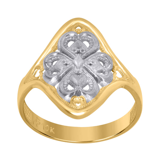 10K Two-Tone Gold Womens Clover Good Luck Rings