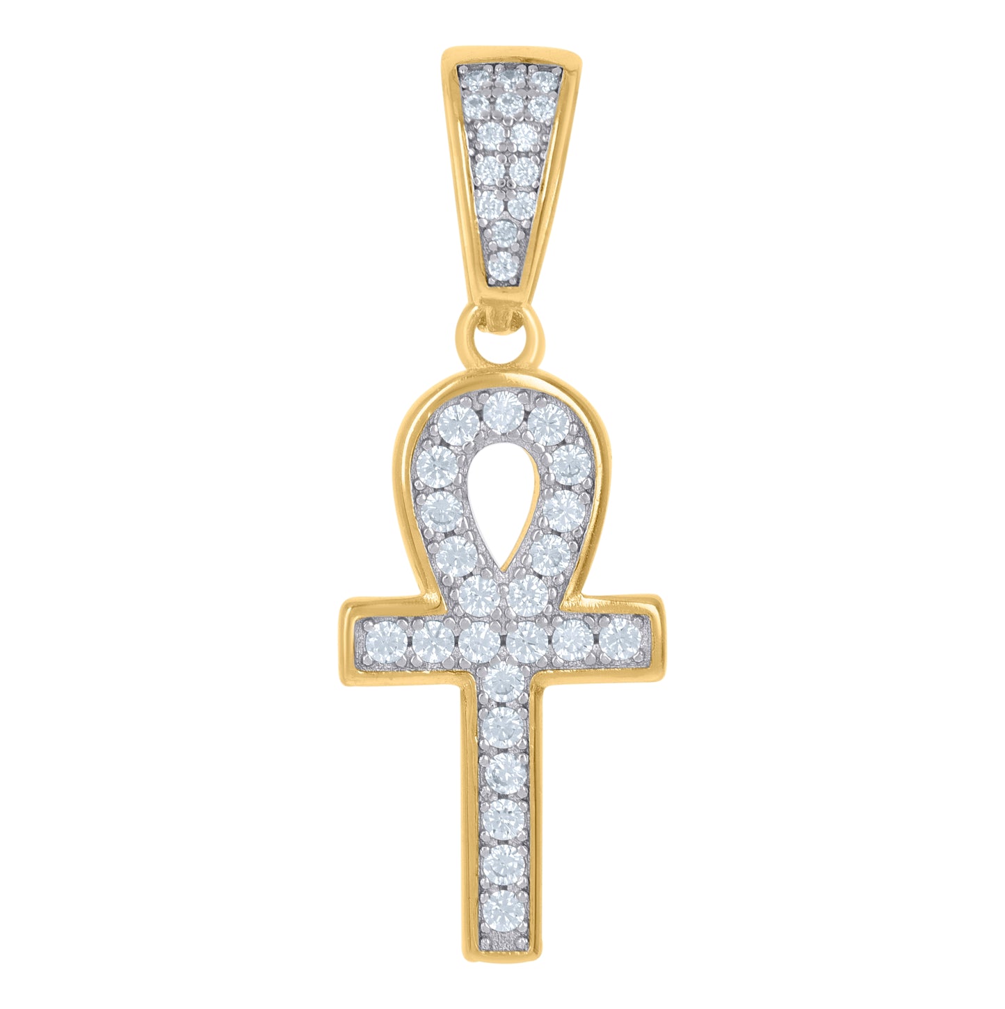 Sterling Silver Yellow-Tone Unisex Cubic-Zirconia Ankh Cross Religious Charm Pendant