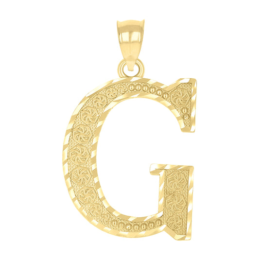 10K Yellow Gold Unisex Diamond-Cut Initial Letter Charm Pendant