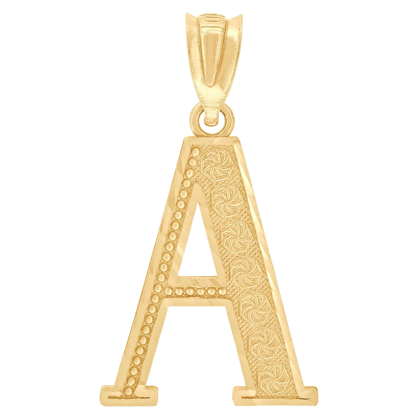 10K Yellow Gold Unisex Diamond-Cut Initial Letter Charm Pendant