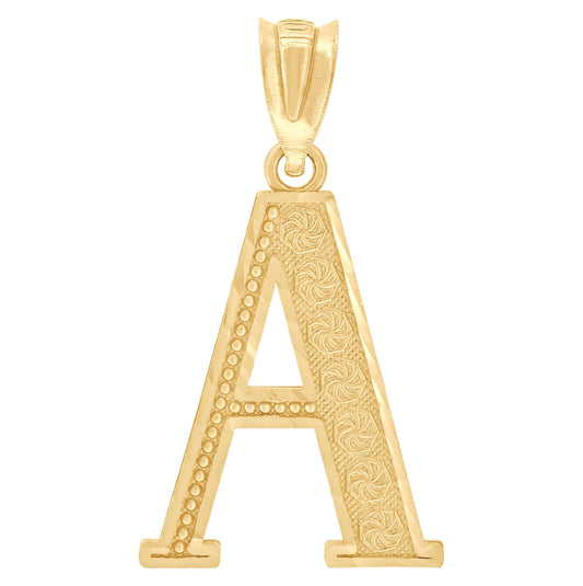 10K Yellow Gold Unisex Diamond-Cut Initial Letter Charm Pendant