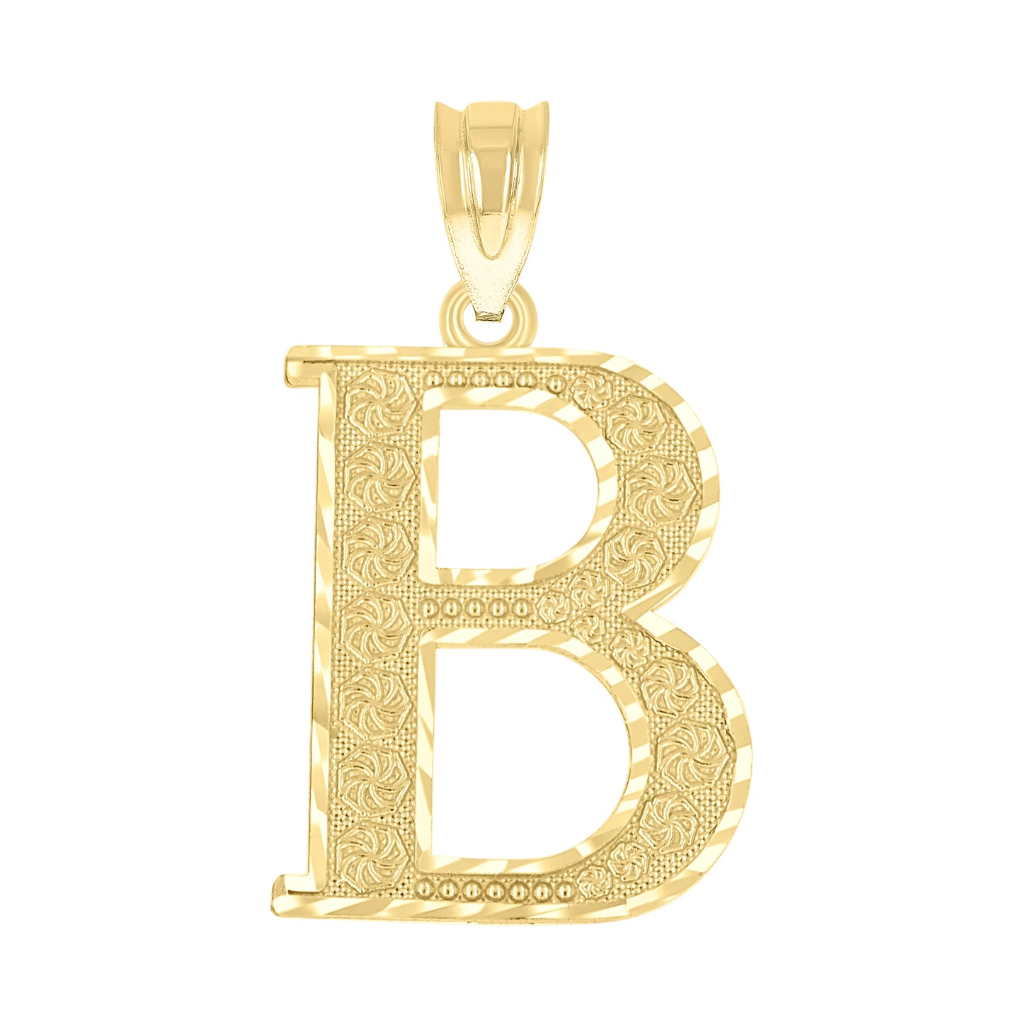 10K Yellow Gold Unisex Diamond-Cut Initial Letter Charm Pendant