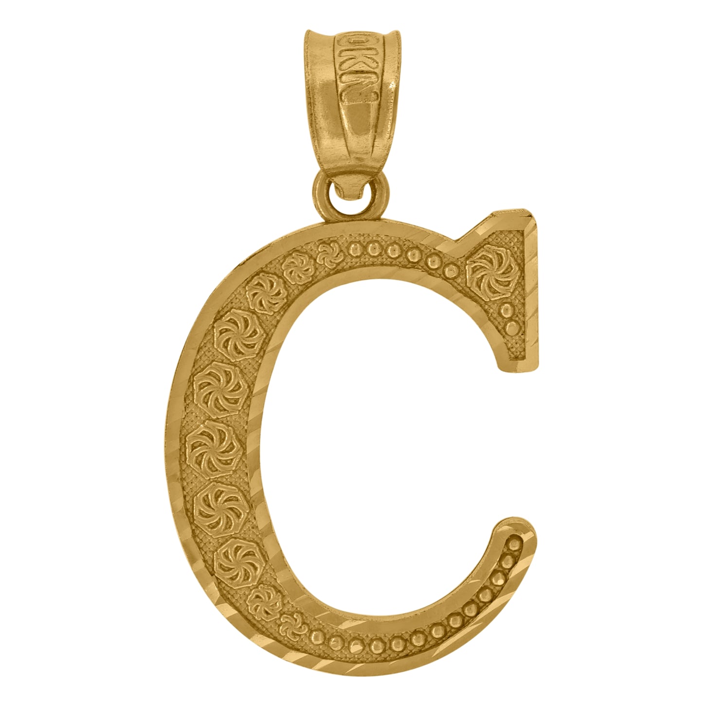 10K Yellow Gold Unisex Diamond-Cut Initial Letter Charm Pendant