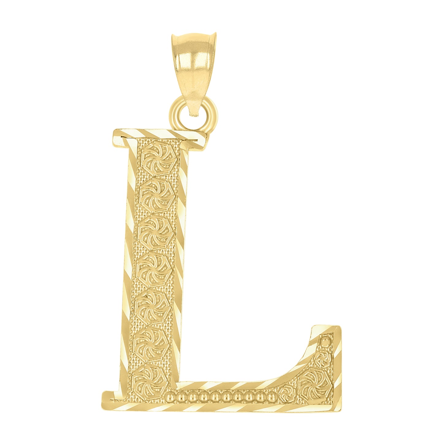 10K Yellow Gold Unisex Diamond-Cut Initial Letter Charm Pendant