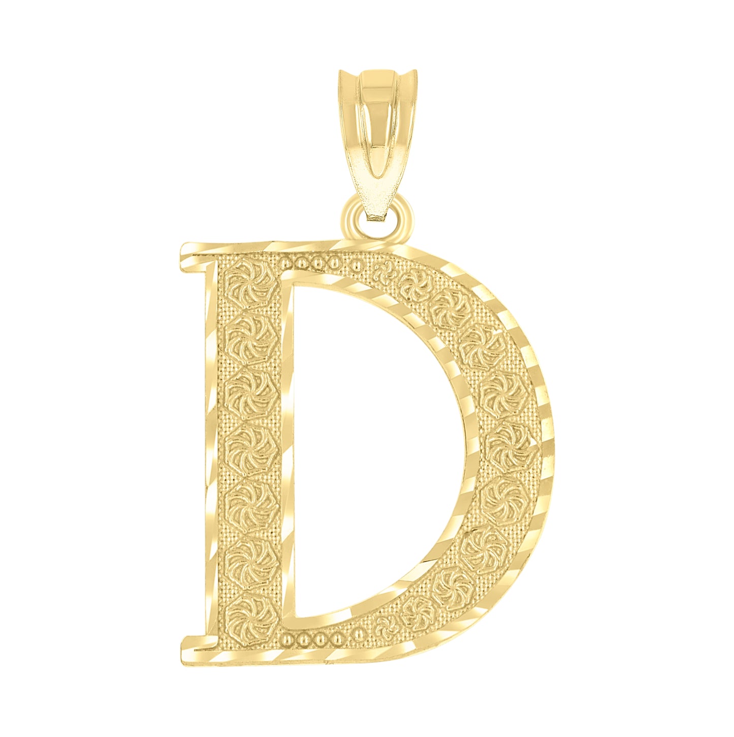 10K Yellow Gold Unisex Diamond-Cut Initial Letter Charm Pendant