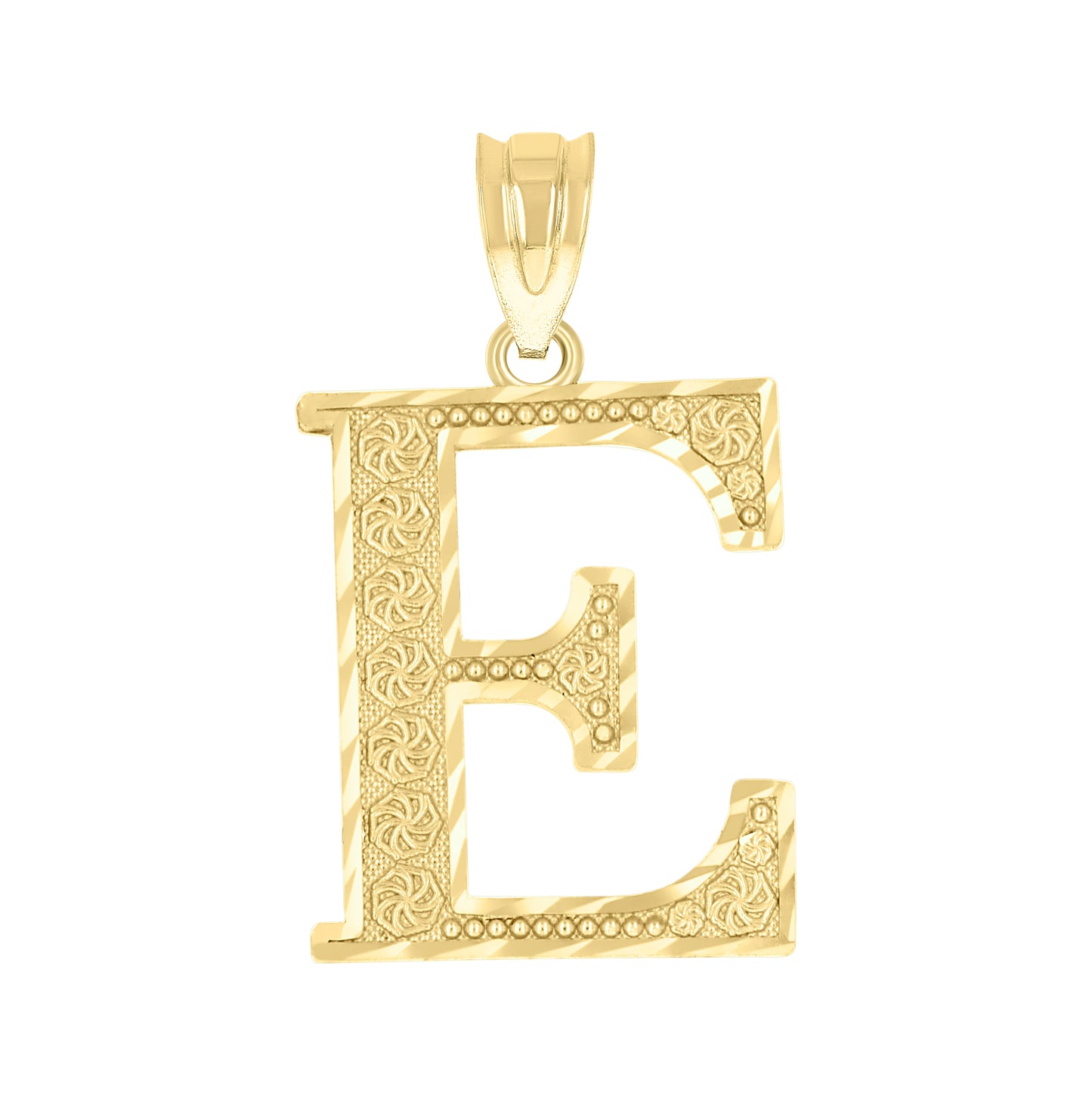 10K Yellow Gold Unisex Diamond-Cut Initial Letter Charm Pendant