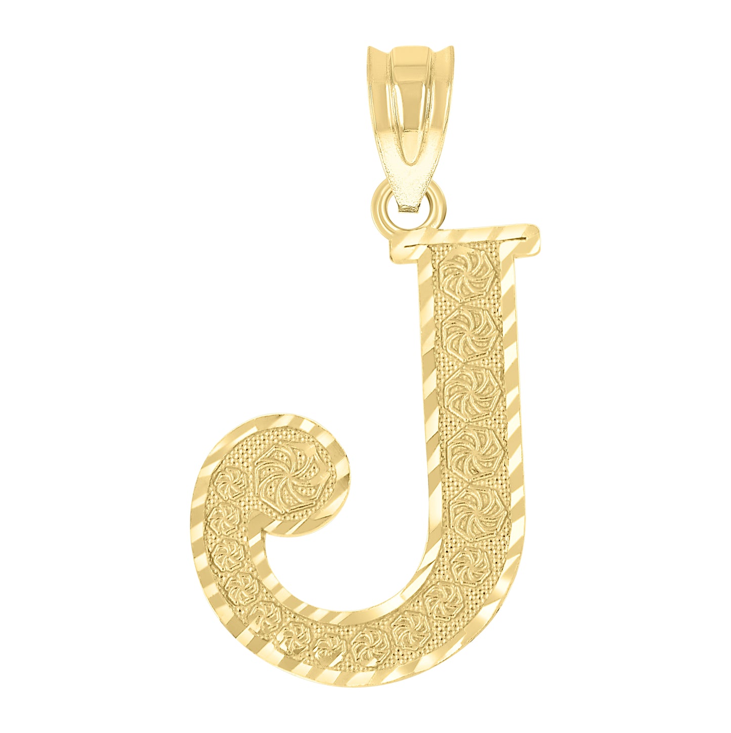 10K Yellow Gold Unisex Diamond-Cut Initial Letter Charm Pendant