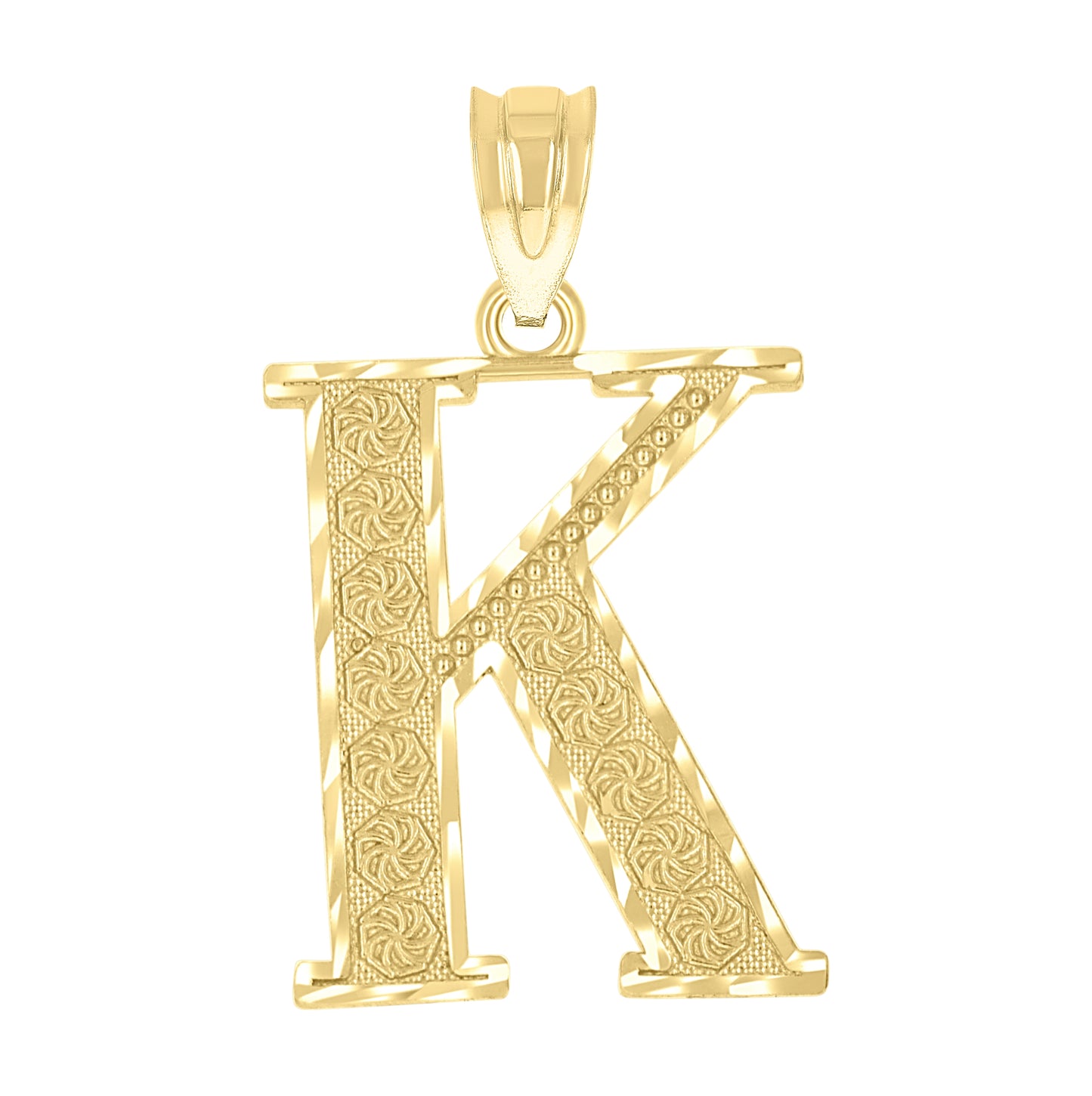 10K Yellow Gold Unisex Diamond-Cut Initial Letter Charm Pendant