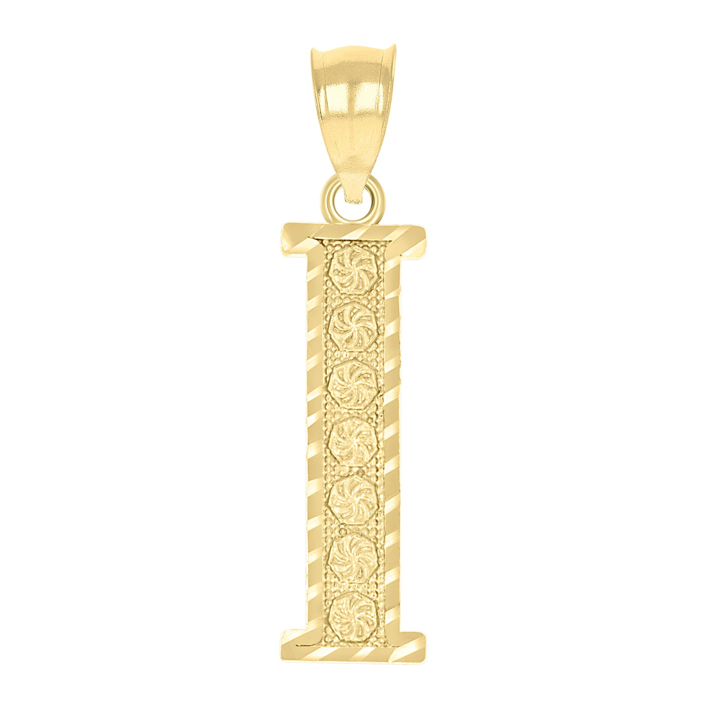 10K Yellow Gold Unisex Diamond-Cut Initial Letter Charm Pendant