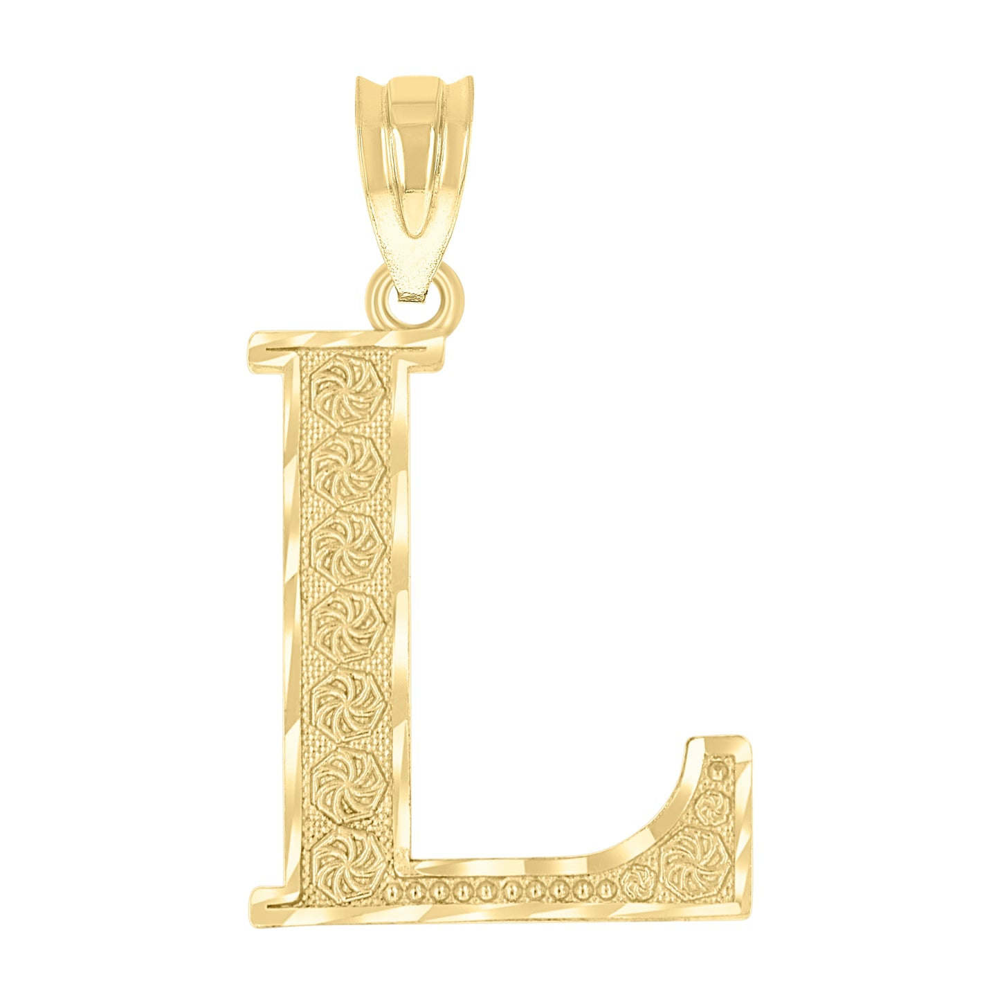 10K Yellow Gold Unisex Diamond-Cut Initial Letter Charm Pendant