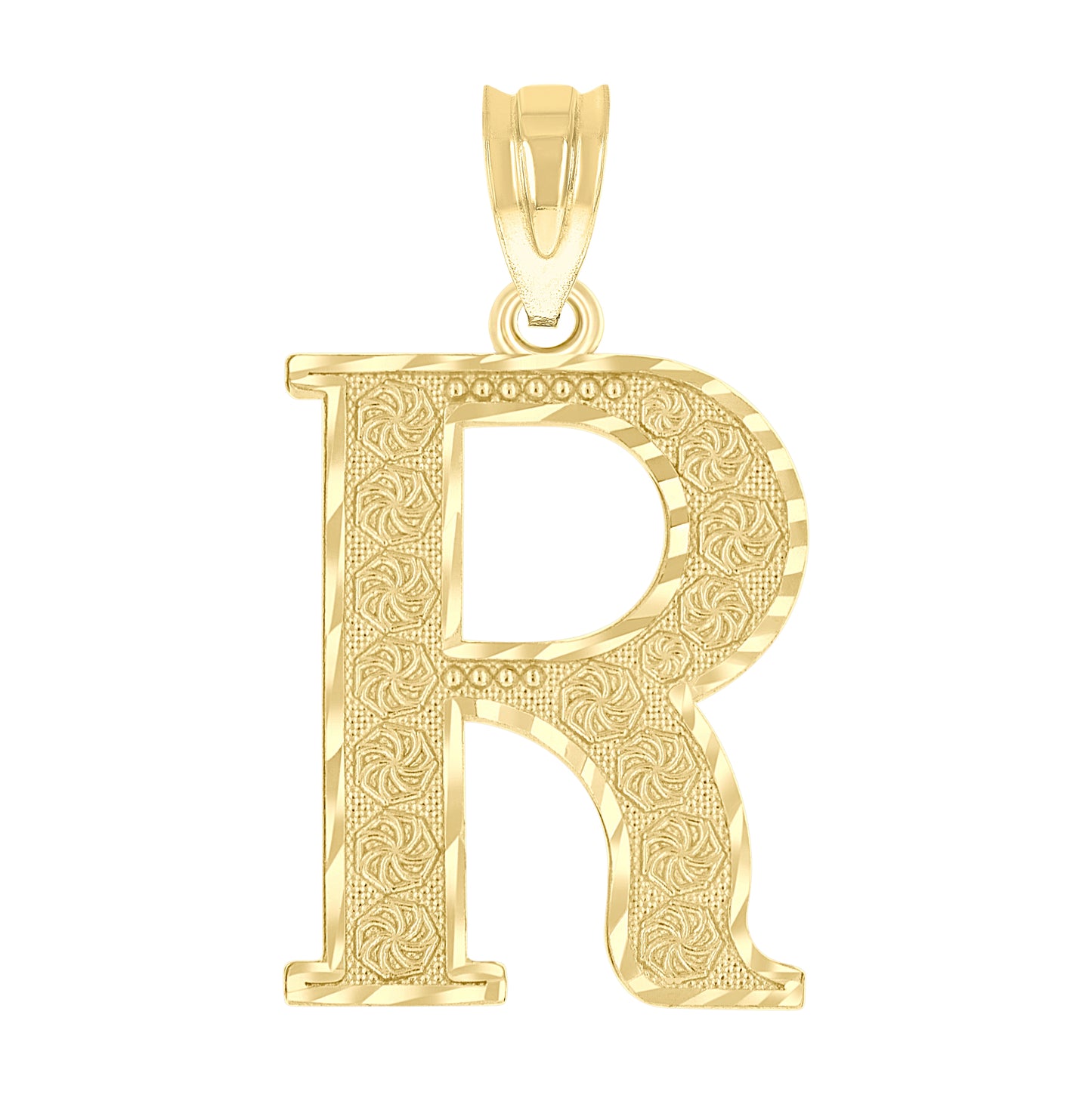 10K Yellow Gold Unisex Diamond-Cut Initial Letter Charm Pendant