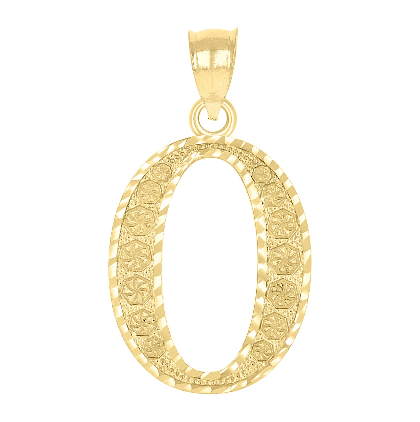 10K Yellow Gold Unisex Diamond-Cut Initial Letter Charm Pendant