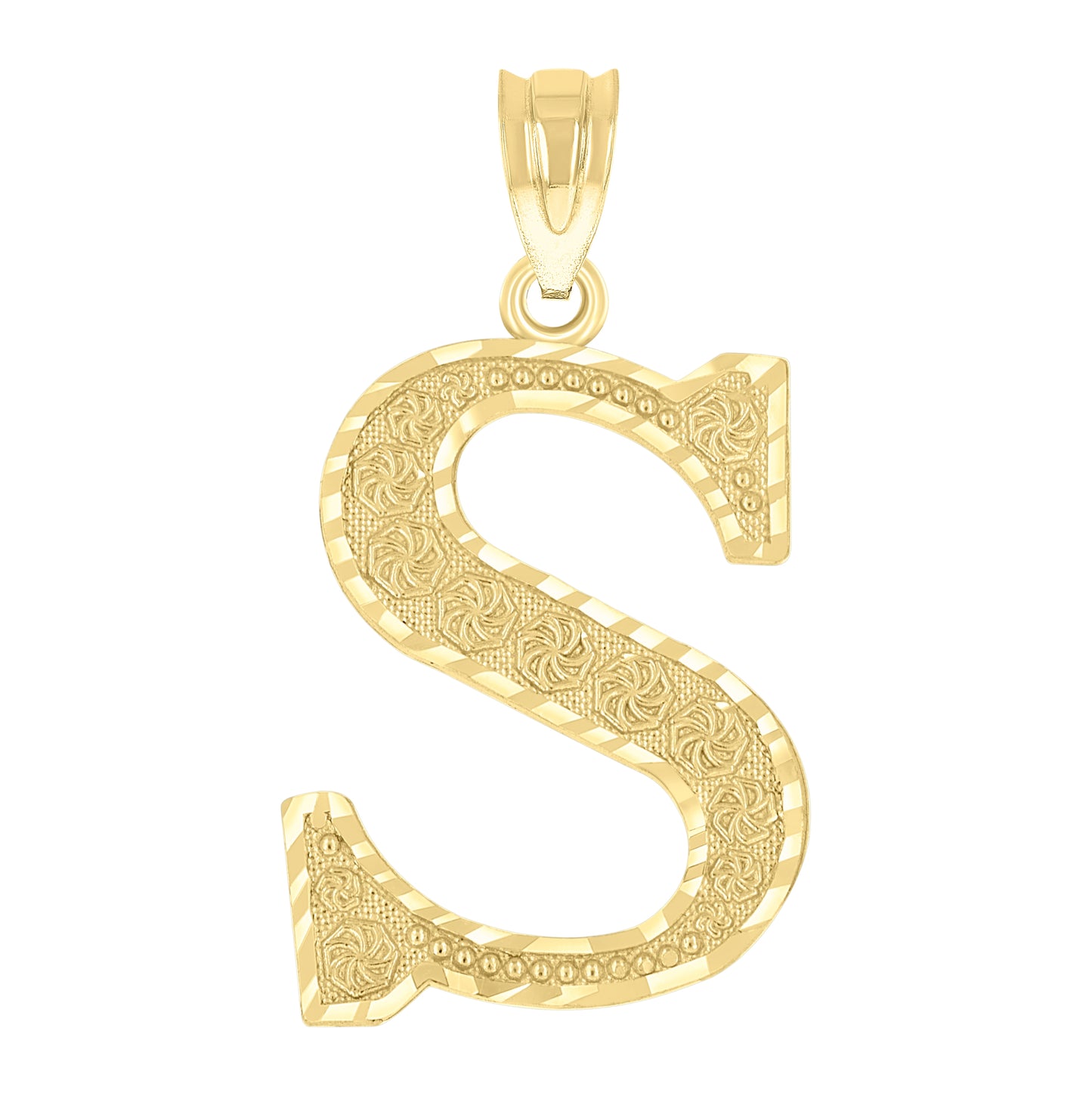 10K Yellow Gold Unisex Diamond-Cut Initial Letter Charm Pendant