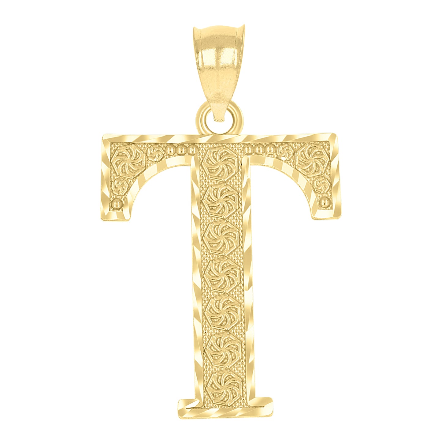 10K Yellow Gold Unisex Diamond-Cut Initial Letter Charm Pendant