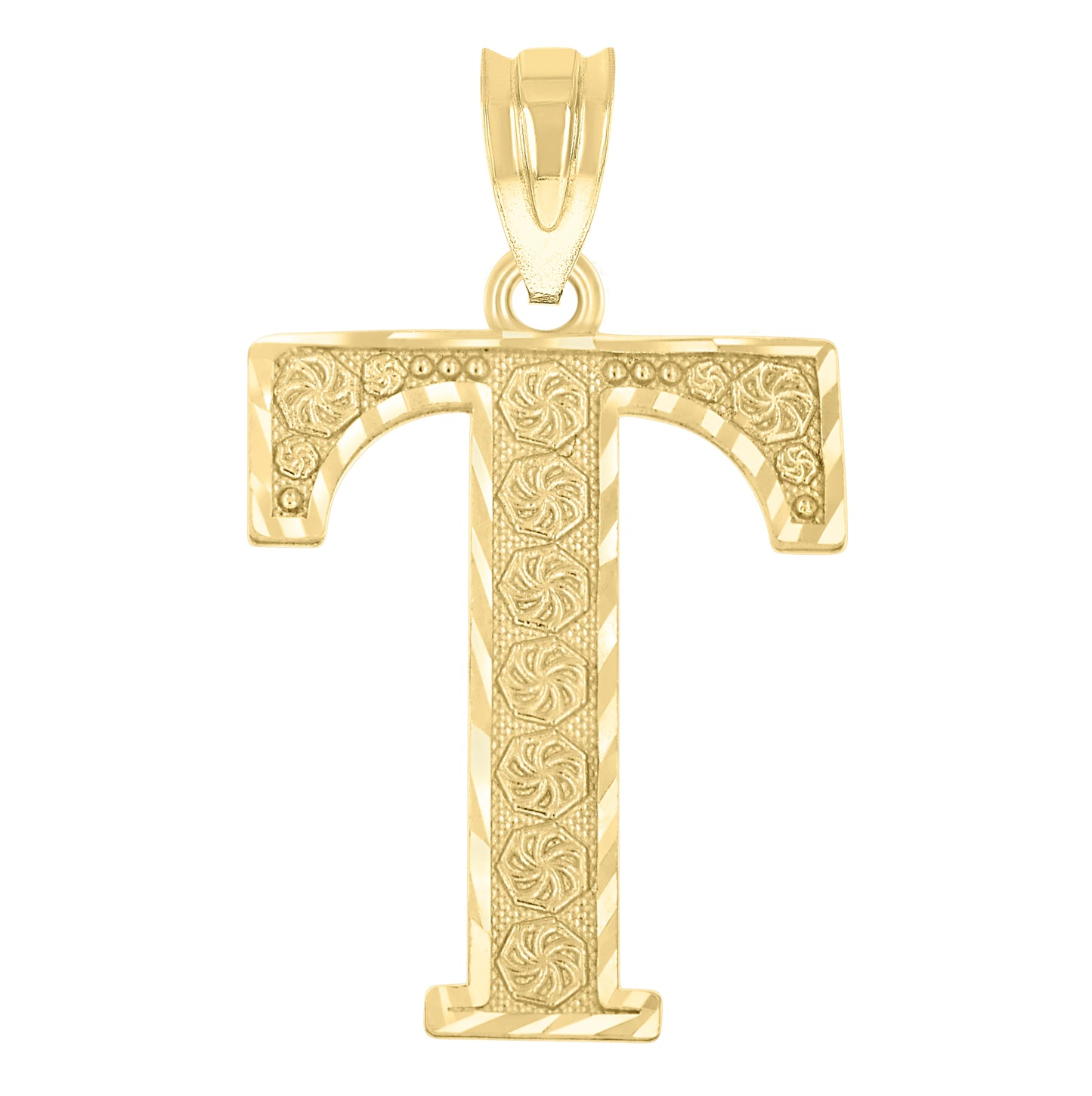 10K Yellow Gold Unisex Diamond-Cut Initial Letter Charm Pendant
