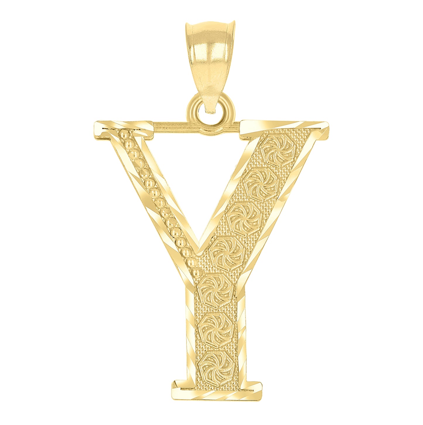 10K Yellow Gold Unisex Diamond-Cut Initial Letter Charm Pendant