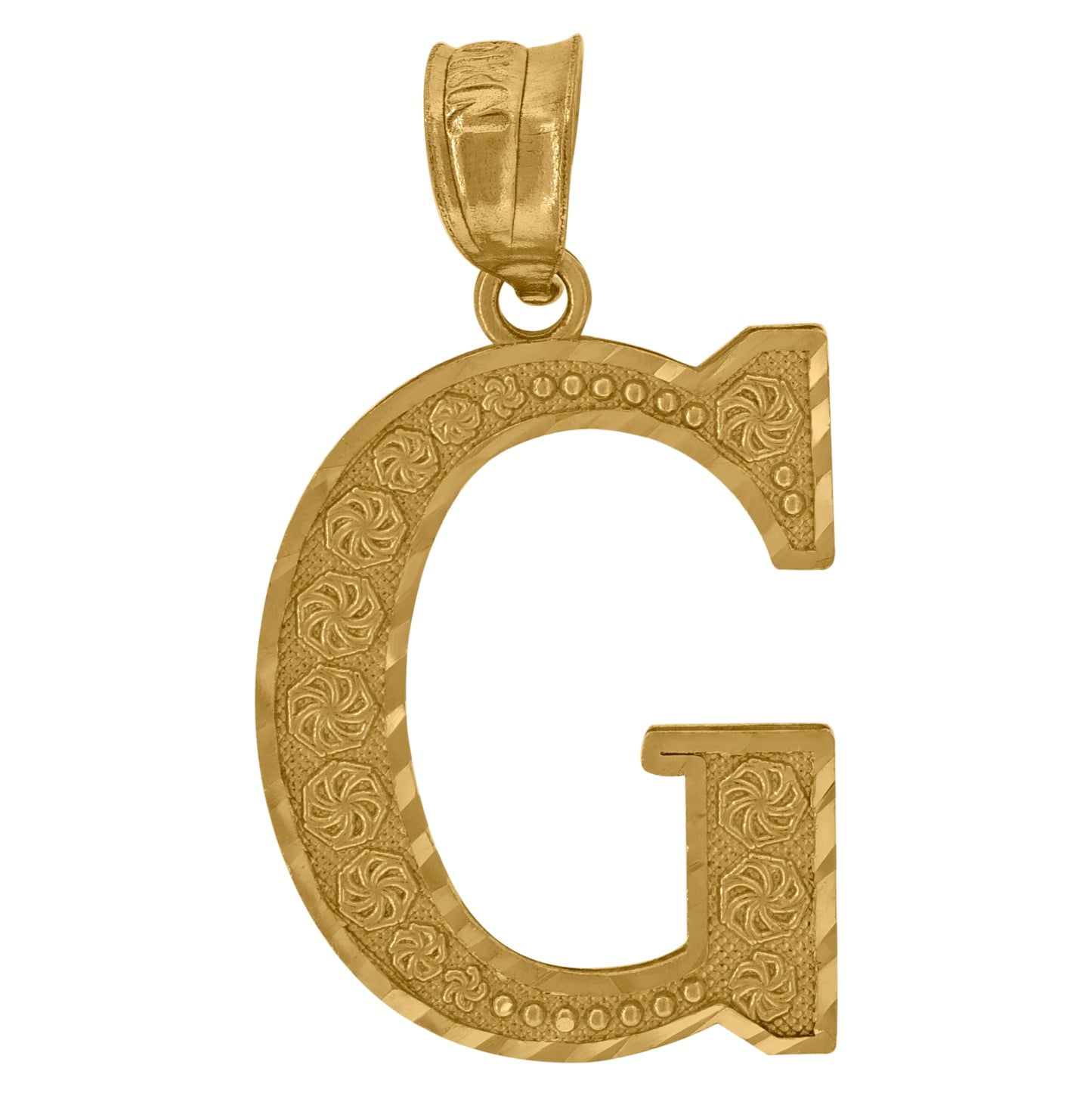 10K Yellow Gold Unisex Diamond-Cut Initial Letter Charm Pendant