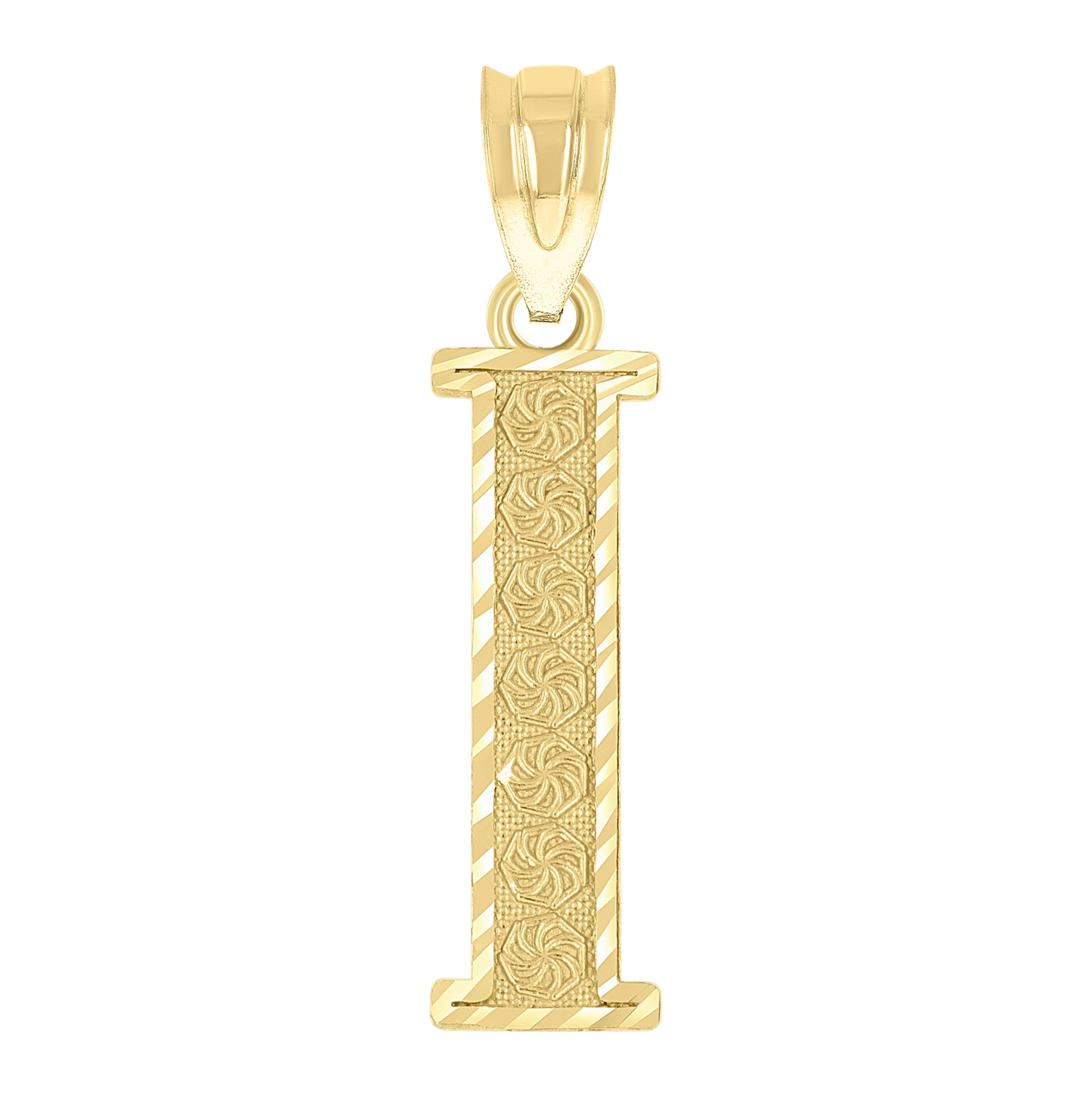 10K Yellow Gold Unisex Diamond-Cut Initial Letter Charm Pendant