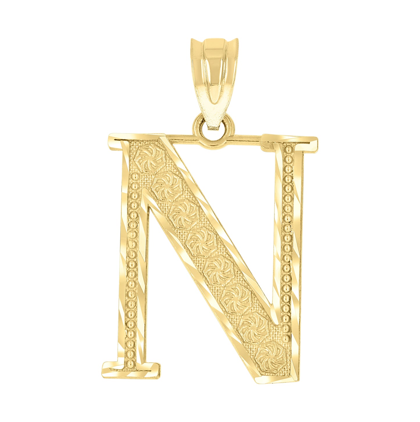 10K Yellow Gold Unisex Diamond-Cut Initial Letter Charm Pendant