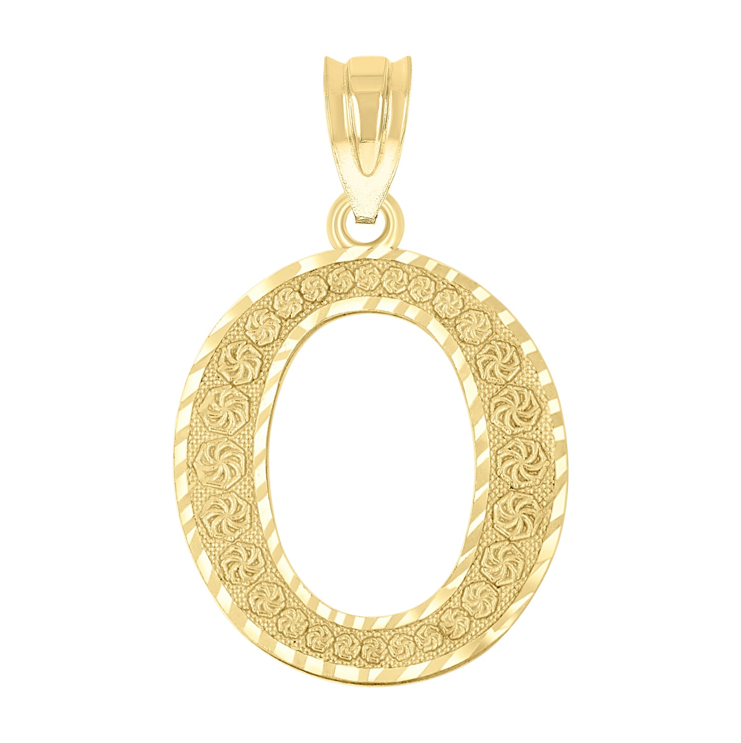 10K Yellow Gold Unisex Diamond-Cut Initial Letter Charm Pendant