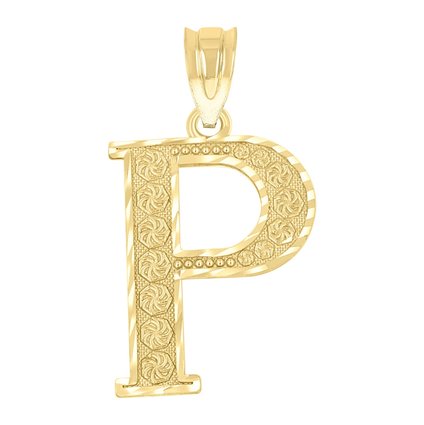 10K Yellow Gold Unisex Diamond-Cut Initial Letter Charm Pendant