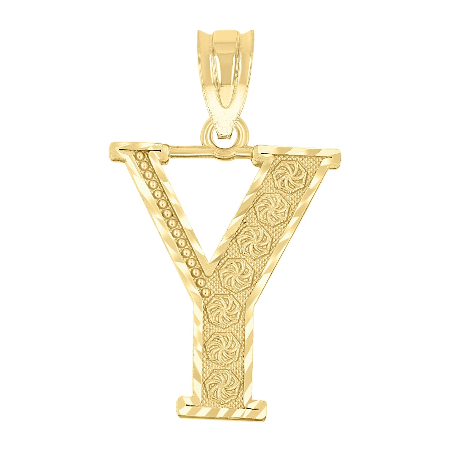 10K Yellow Gold Unisex Diamond-Cut Initial Letter Charm Pendant