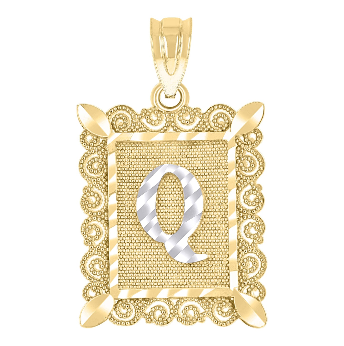 10K Two-Tone Gold Unisex Diamond-Cut Initial Charm Pendant