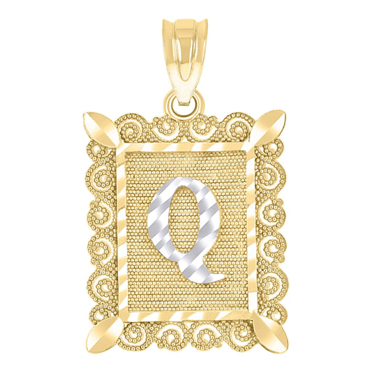 10K Two-Tone Gold Unisex Diamond-Cut Initial Charm Pendant